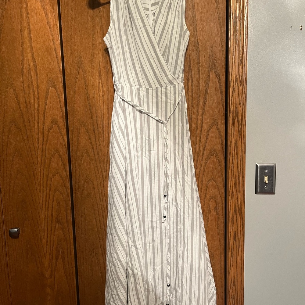 Calvin Klein Gray Striped Maxi Dress